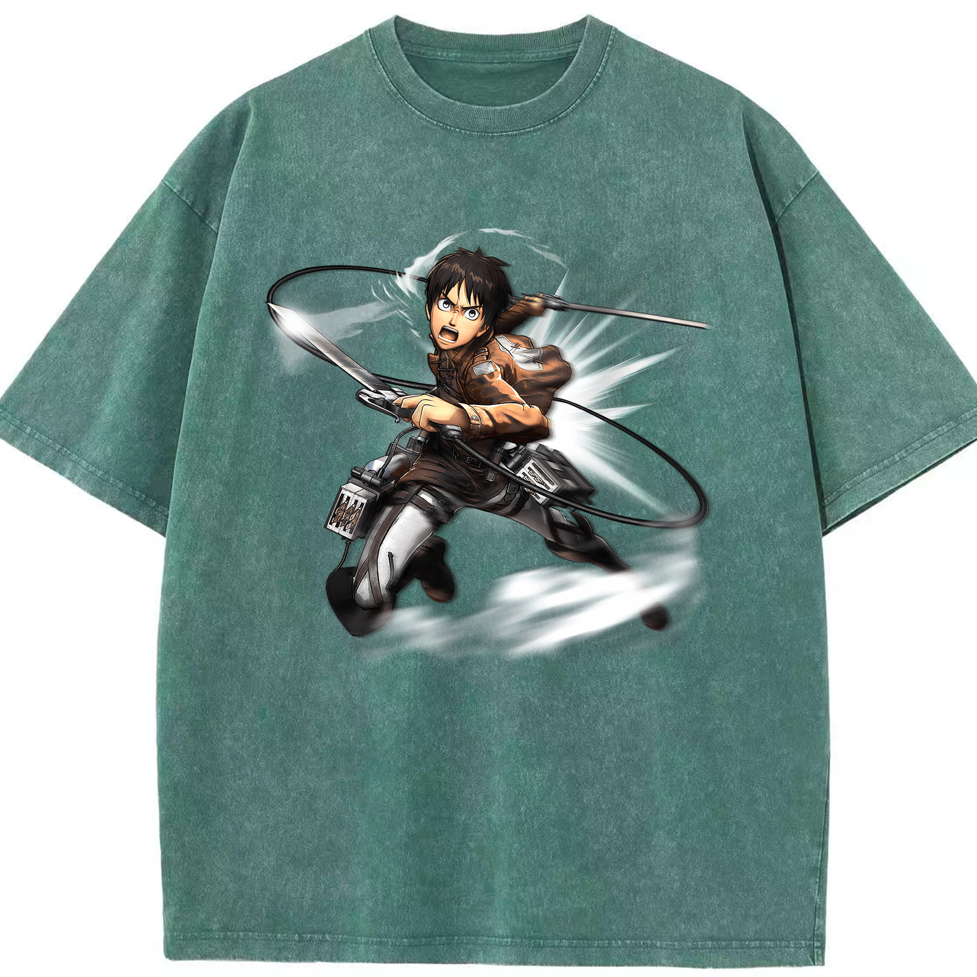 （画像用） 進撃の巨人 エレン･イェーガー Attack on Titan Eren Jäger 綿100% ヴィンテージ風 半袖Tシャツ（フロントプリント）